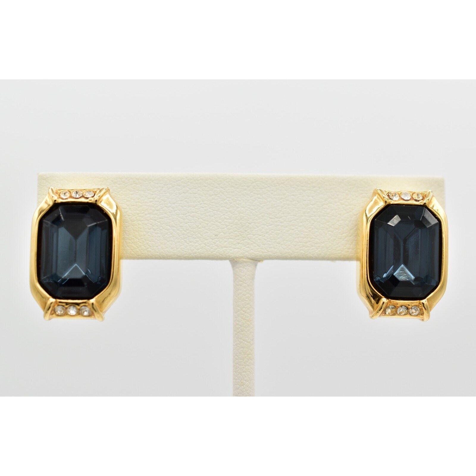 Nolan Miller Vintage Crystal Clip Earrings Blue Purple Baguette Signed Binbf 60$